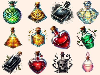 Potion Bottles (P2) Clipart potion art print - Wonders Artist