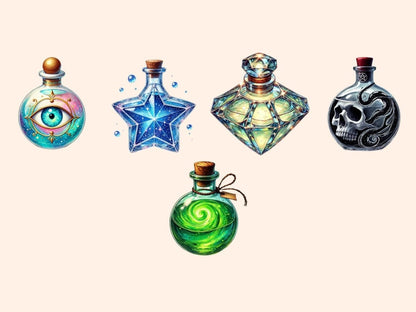 Potion Bottles (P2) Clipart potion art print - Wonders Artist