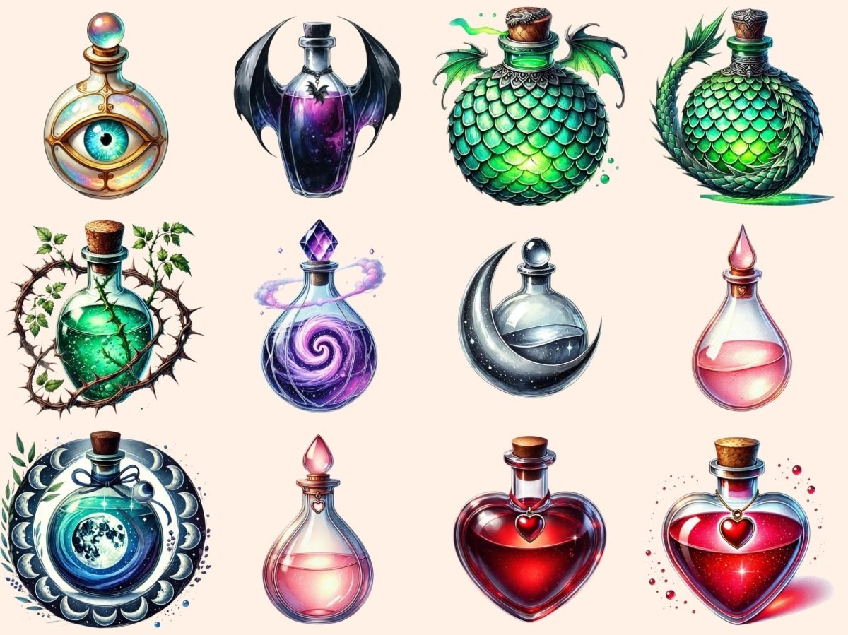 Potion Bottles (P2) Clipart potion art print - Wonders Artist