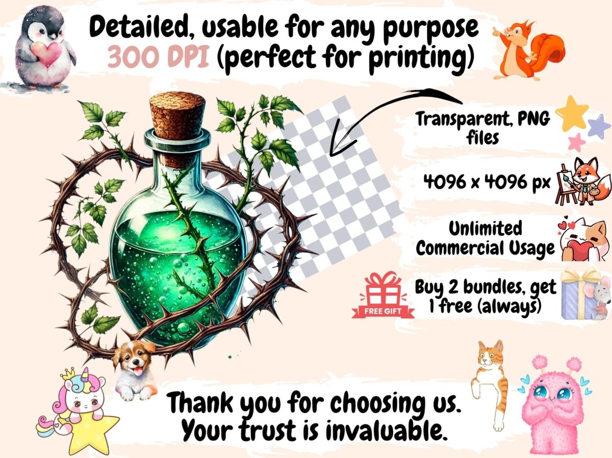 Potion Bottles (P2) Clipart potion art print - Wonders Artist
