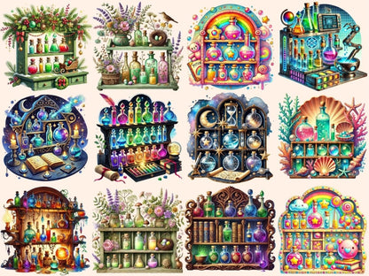 Potion Shelves Clipart Alchemy Shelf Print - Wonders Artist