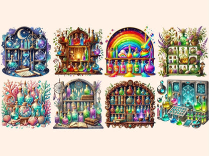 Potion Shelves Clipart Alchemy Shelf Print - Wonders Artist
