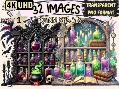 Potion Shelves Clipart Alchemy Shelf Print - Wonders Artist