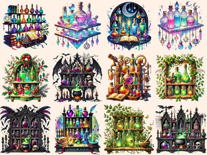 Potion Shelves Clipart Alchemy Shelf Print - Wonders Artist