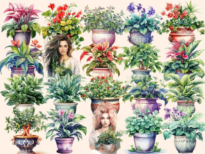 Potted Plants Watercolor Clipart floral clipart - Wonders Artist