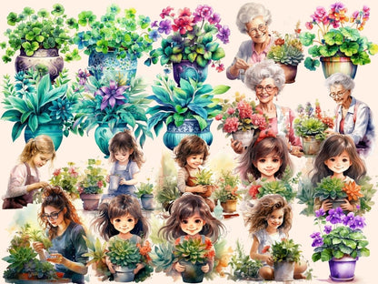 Potted Plants Watercolor Clipart floral clipart - Wonders Artist