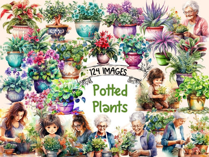 Potted Plants Watercolor Clipart floral clipart - Wonders Artist