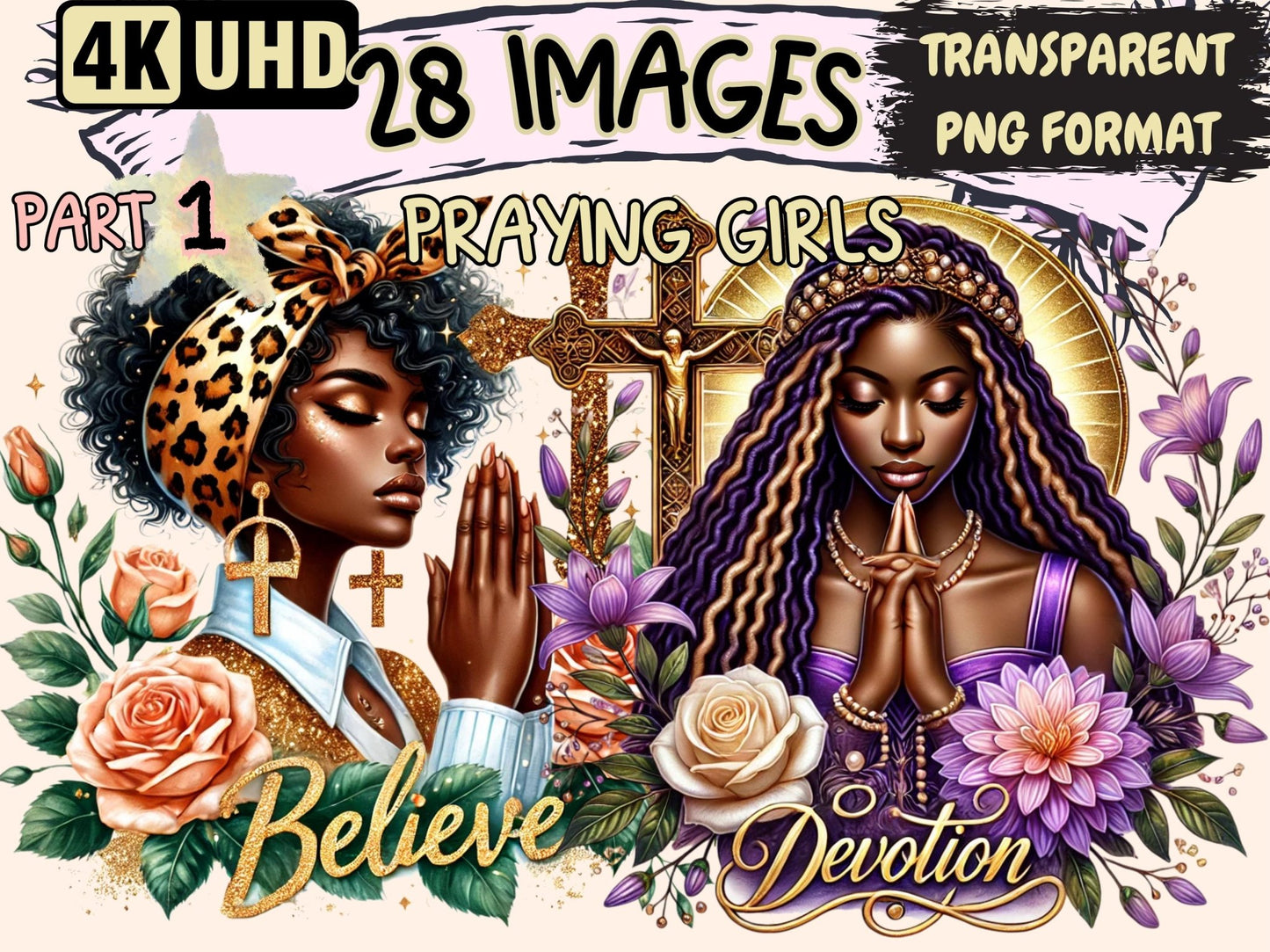 Praying Girls (P1) Clipart - High - Quality Instant Digital Download for Creative Projects