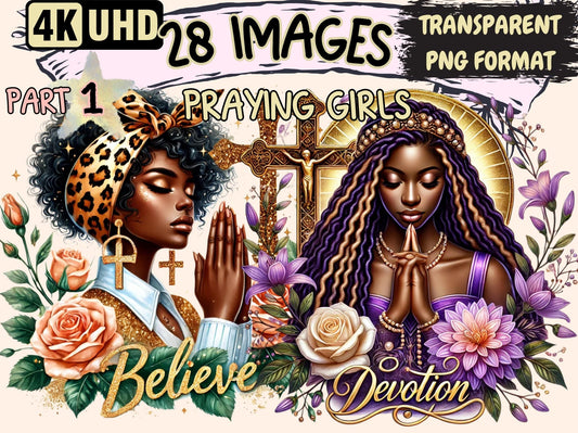 Praying Girls (P1) Clipart - High - Quality Instant Digital Download for Creative Projects