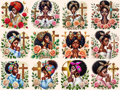 Praying Girls (P1) Clipart African - American Art - Wonders Artist