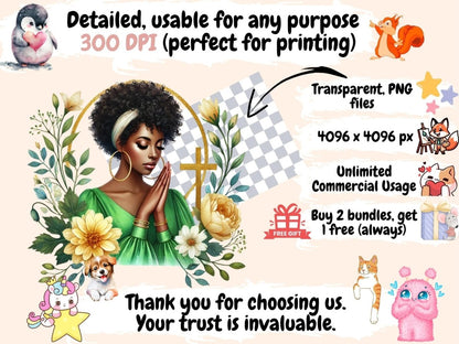 Praying Girls (P2) Clipart - High - Quality Instant Digital Download for Creative Projects