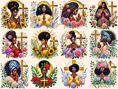 Praying Girls (P2) Clipart African - American Art - Wonders Artist