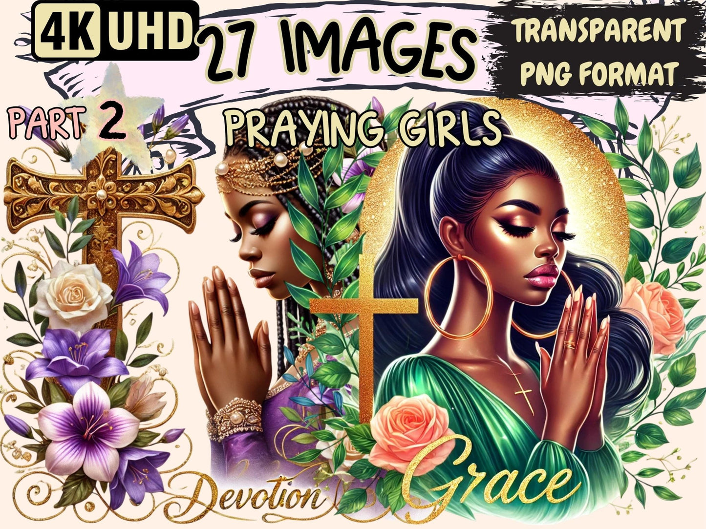 Praying Girls (P2) Clipart - High - Quality Instant Digital Download for Creative Projects