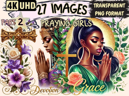 Praying Girls (P2) Clipart African - American Art - Wonders Artist