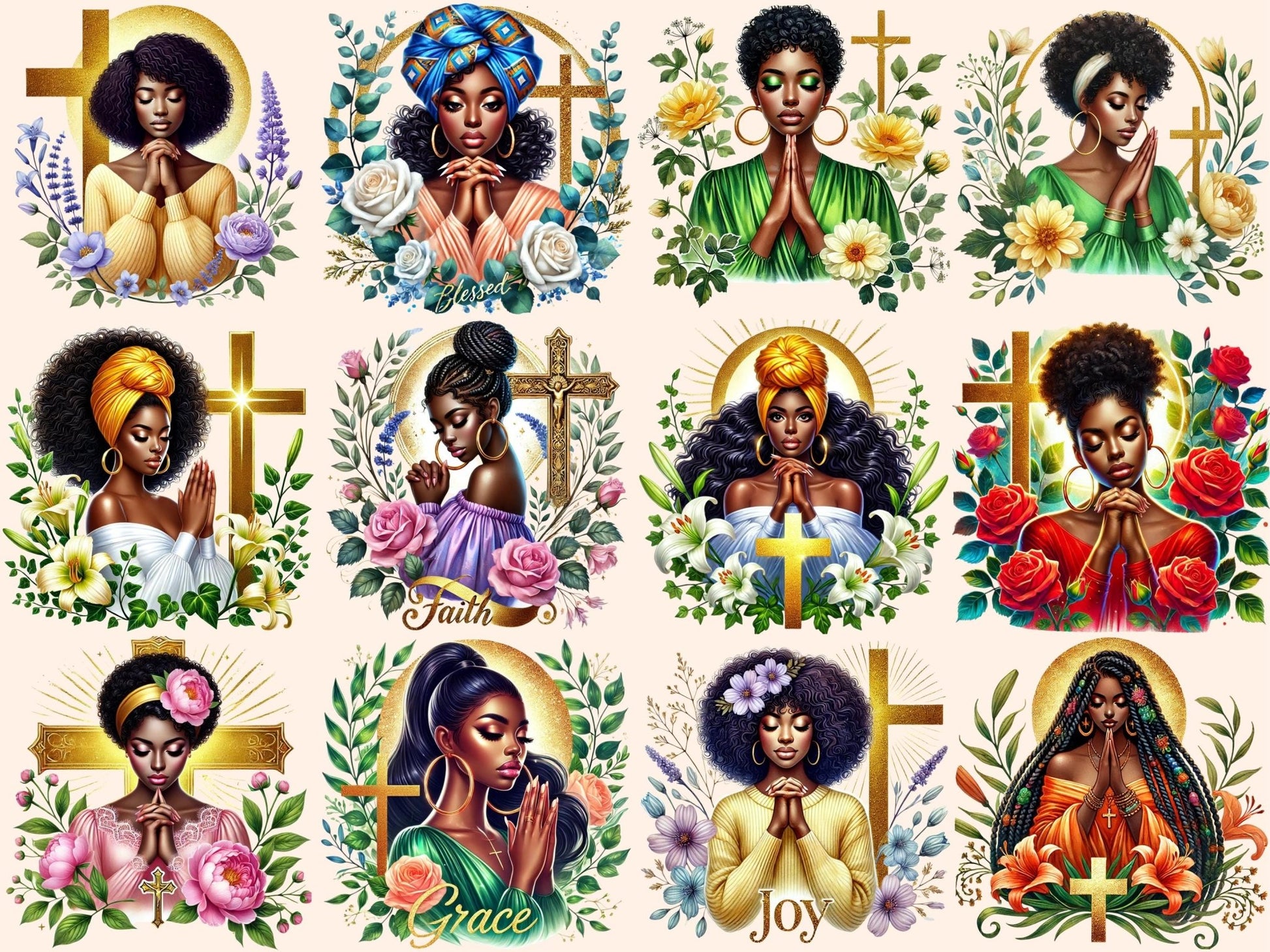 Praying Girls (P2) Clipart - High - Quality Instant Digital Download for Creative Projects