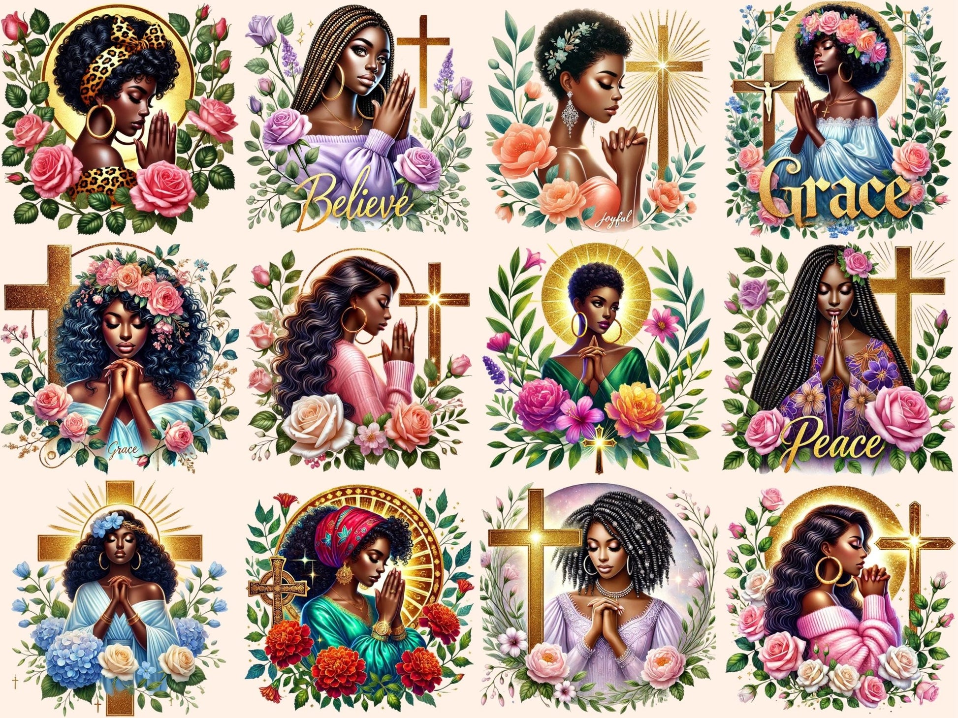 Praying Girls (P3) Clipart - High - Quality Digital Download for Creative Projects by Wonders Artist