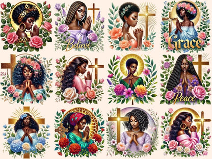 Praying Girls (P3) Clipart African - American Art - Wonders Artist