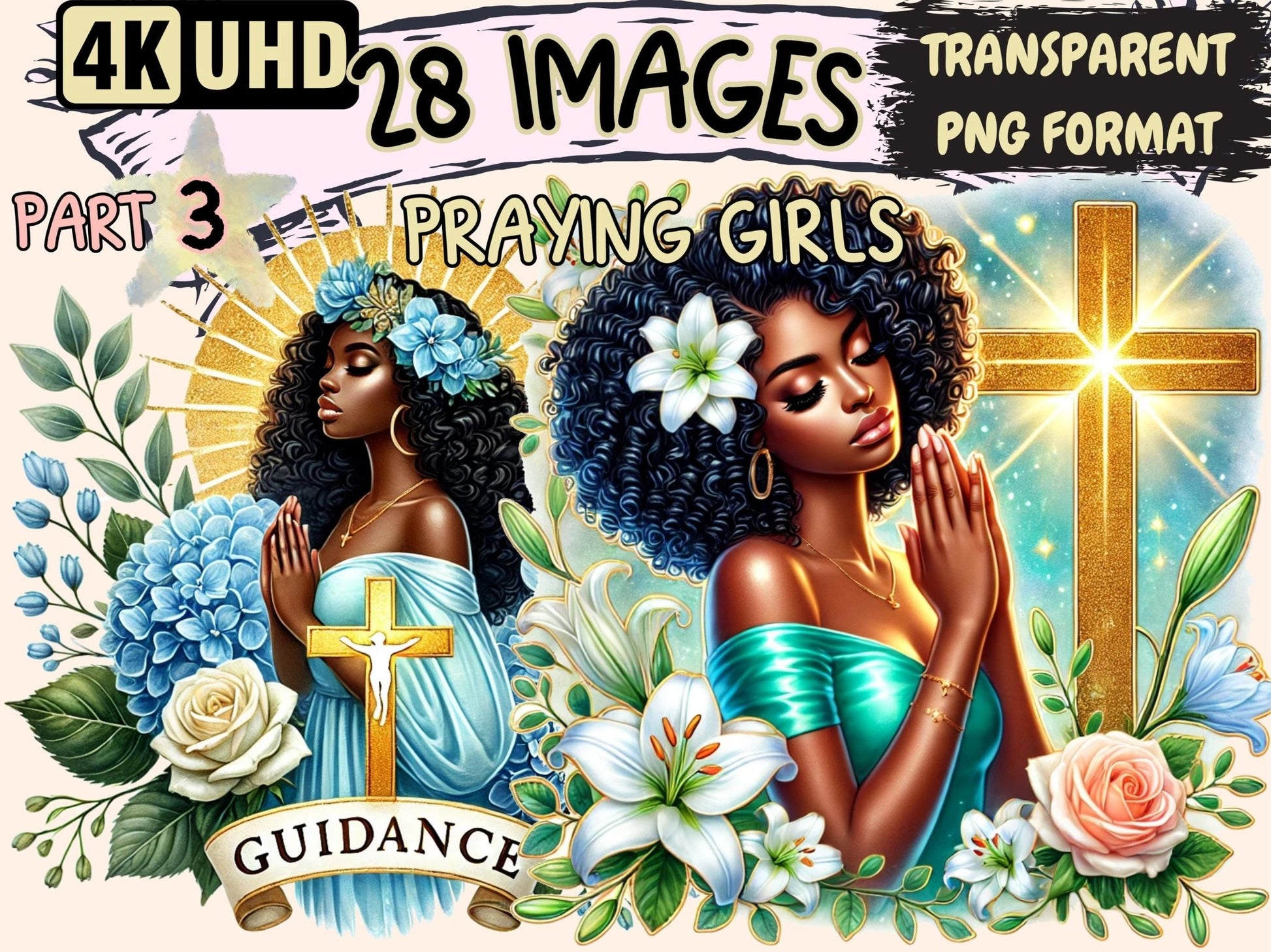 Praying Girls (P3) Clipart - High - Quality Digital Download for Creative Projects by Wonders Artist