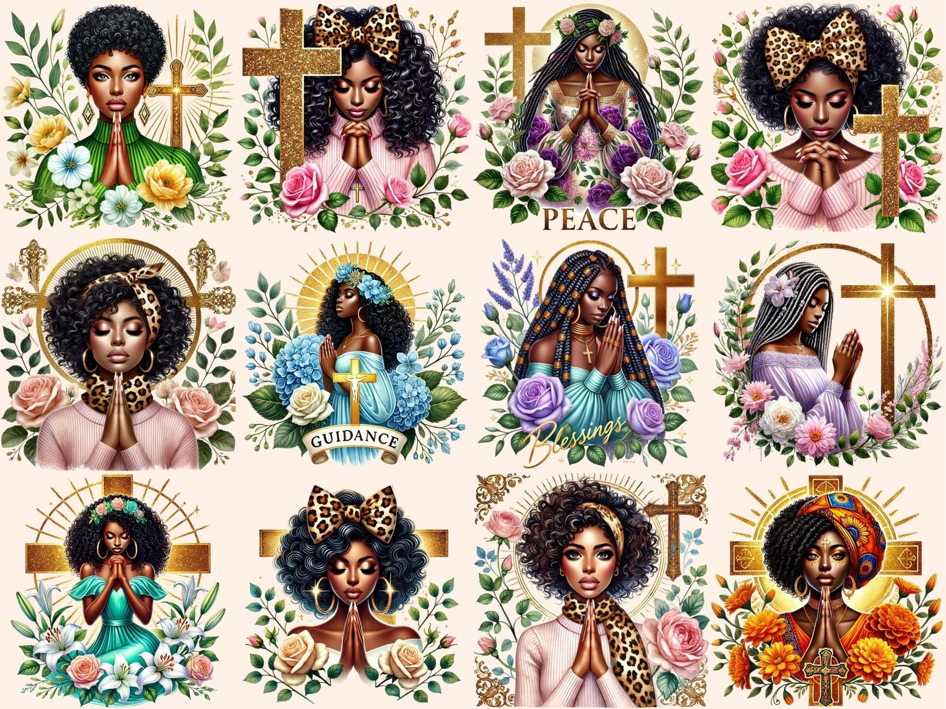 Praying Girls (P3) Clipart - High - Quality Digital Download for Creative Projects by Wonders Artist