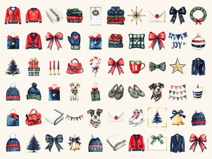 Preppy Christmas Watercolor Clipart All Bundles Clipart Line Art - WondersArtist