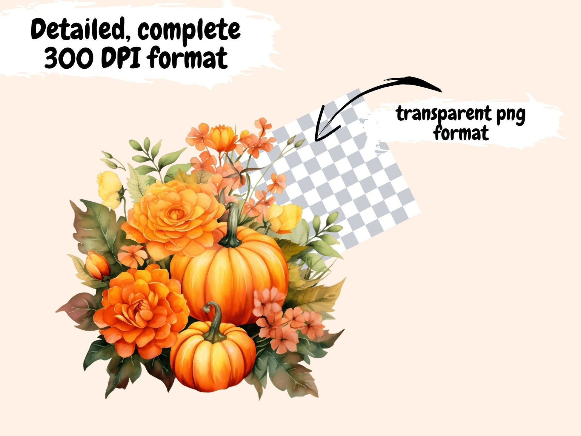 Pumpkin Bouquets Watercolor Clipart - High - Quality Instant Digital Download for Creative Projects