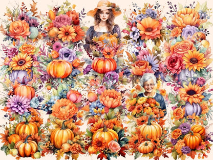 Pumpkin Bouquets Watercolor Clipart autumn floral png - Wonders Artist