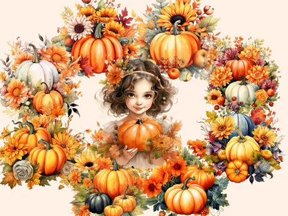 Pumpkin Bouquets Watercolor Clipart autumn floral png - Wonders Artist