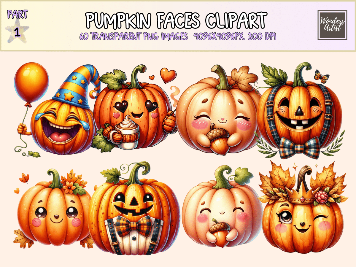 Pumpkin Faces Clipart All Bundles Clipart Line Art - WondersArtist