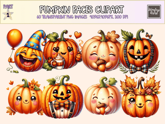 Pumpkin Faces Clipart All Bundles Clipart Line Art - WondersArtist
