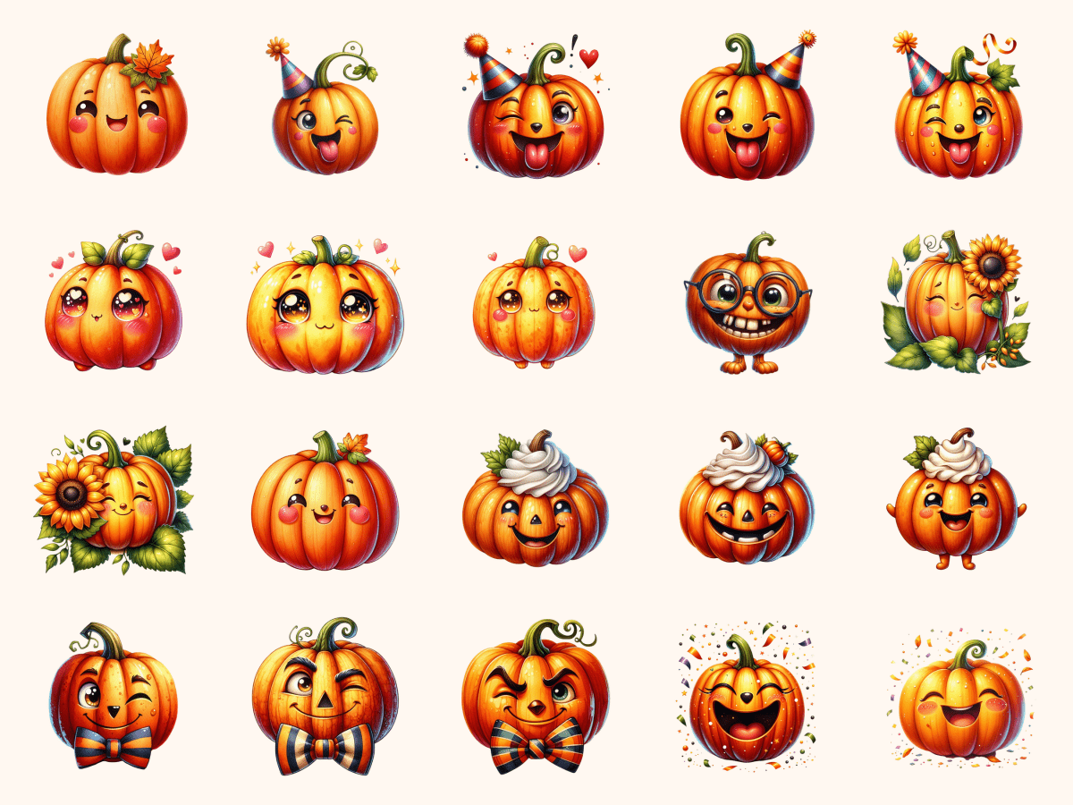 Pumpkin Faces Clipart All Bundles Clipart Line Art - WondersArtist