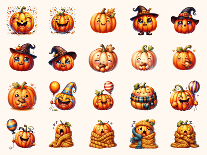 Pumpkin Faces Clipart All Bundles Clipart Line Art - WondersArtist