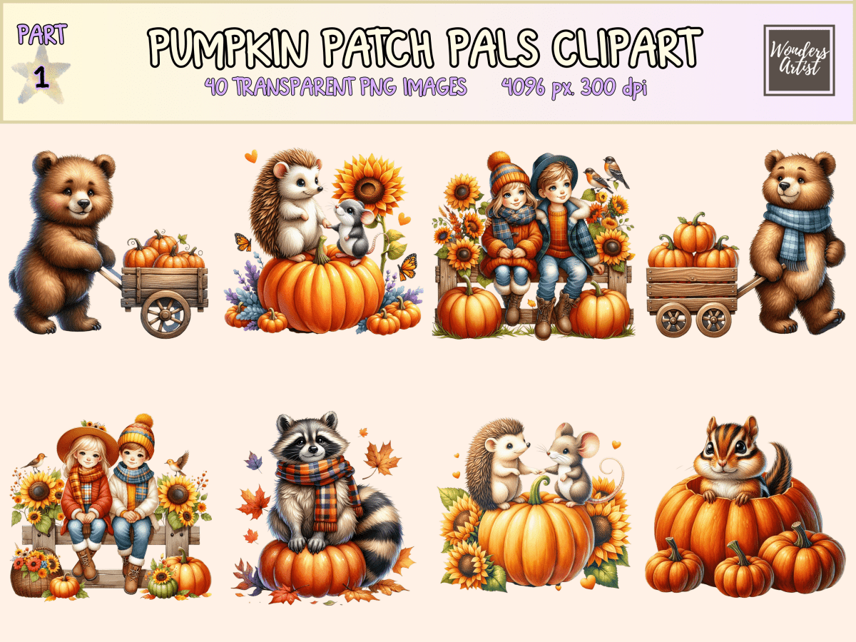 Pumpkin Patch Pals Clipart All Bundles Clipart Line Art - WondersArtist