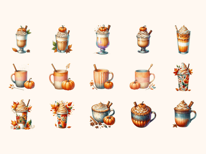 Pumpkin Spice Drinks Clipart All Bundles Clipart Line Art - WondersArtist