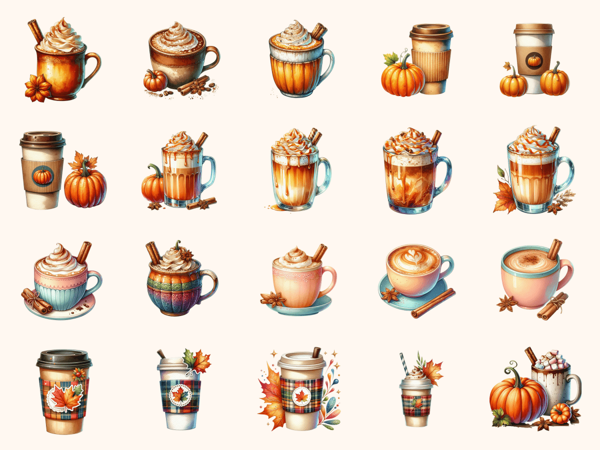 Pumpkin Spice Drinks Clipart All Bundles Clipart Line Art - WondersArtist
