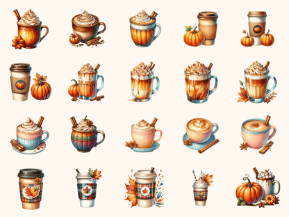 Pumpkin Spice Drinks Clipart All Bundles Clipart Line Art - WondersArtist
