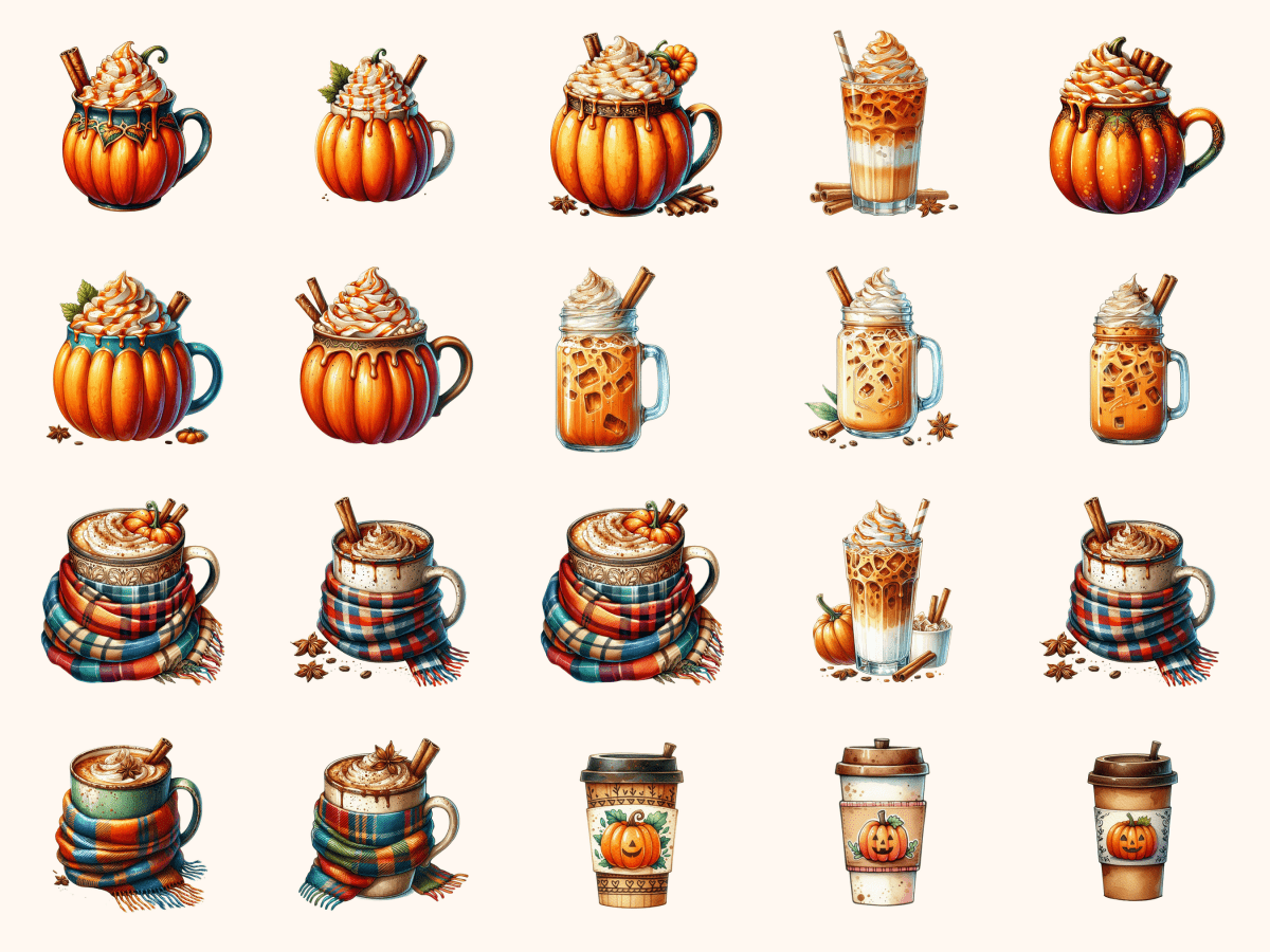 Pumpkin Spice Drinks Clipart All Bundles Clipart Line Art - WondersArtist