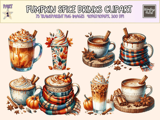 Pumpkin Spice Drinks Clipart All Bundles Clipart Line Art - WondersArtist