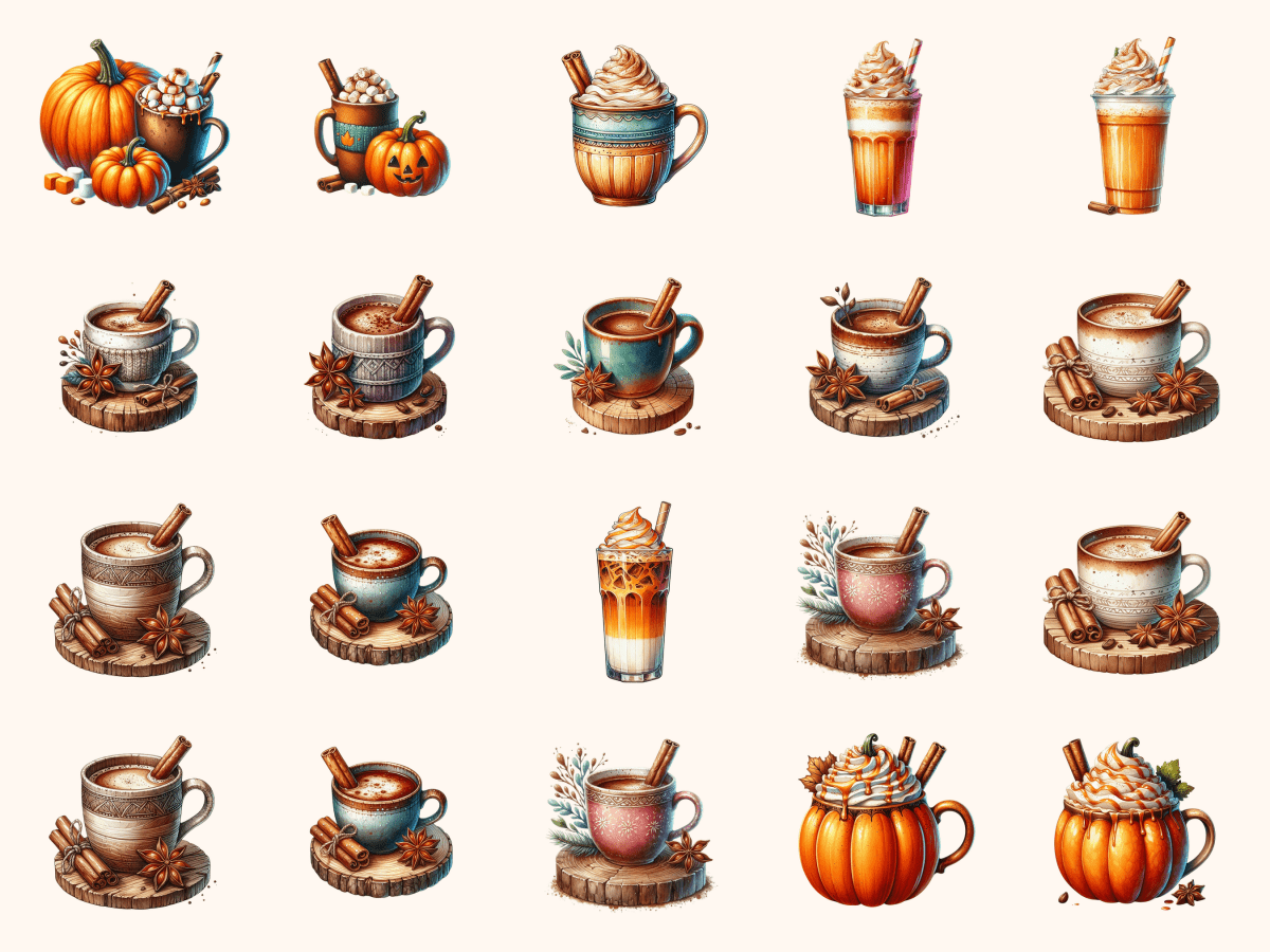 Pumpkin Spice Drinks Clipart All Bundles Clipart Line Art - WondersArtist