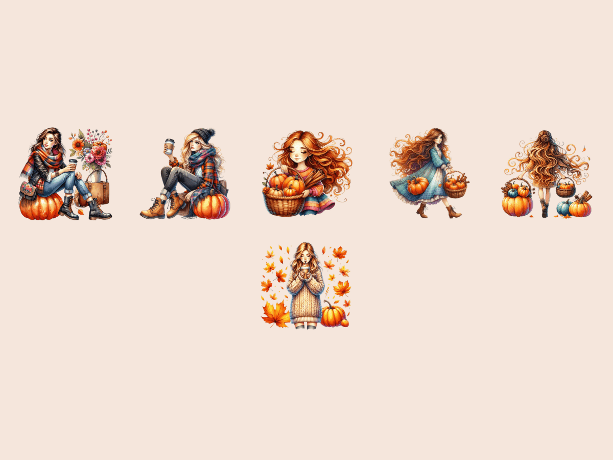 Pumpkin Spice Girls Clipart All Bundles Clipart Line Art - WondersArtist