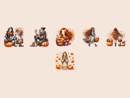 Pumpkin Spice Girls Clipart All Bundles Clipart Line Art - WondersArtist