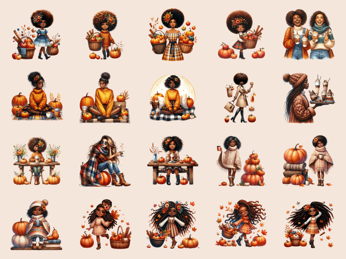 Pumpkin Spice Girls Clipart All Bundles Clipart Line Art - WondersArtist