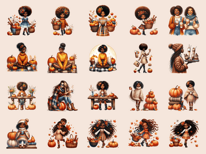 Pumpkin Spice Girls Clipart All Bundles Clipart Line Art - WondersArtist