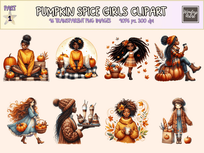 Pumpkin Spice Girls Clipart All Bundles Clipart Line Art - WondersArtist