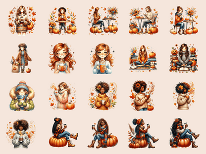 Pumpkin Spice Girls Clipart All Bundles Clipart Line Art - WondersArtist