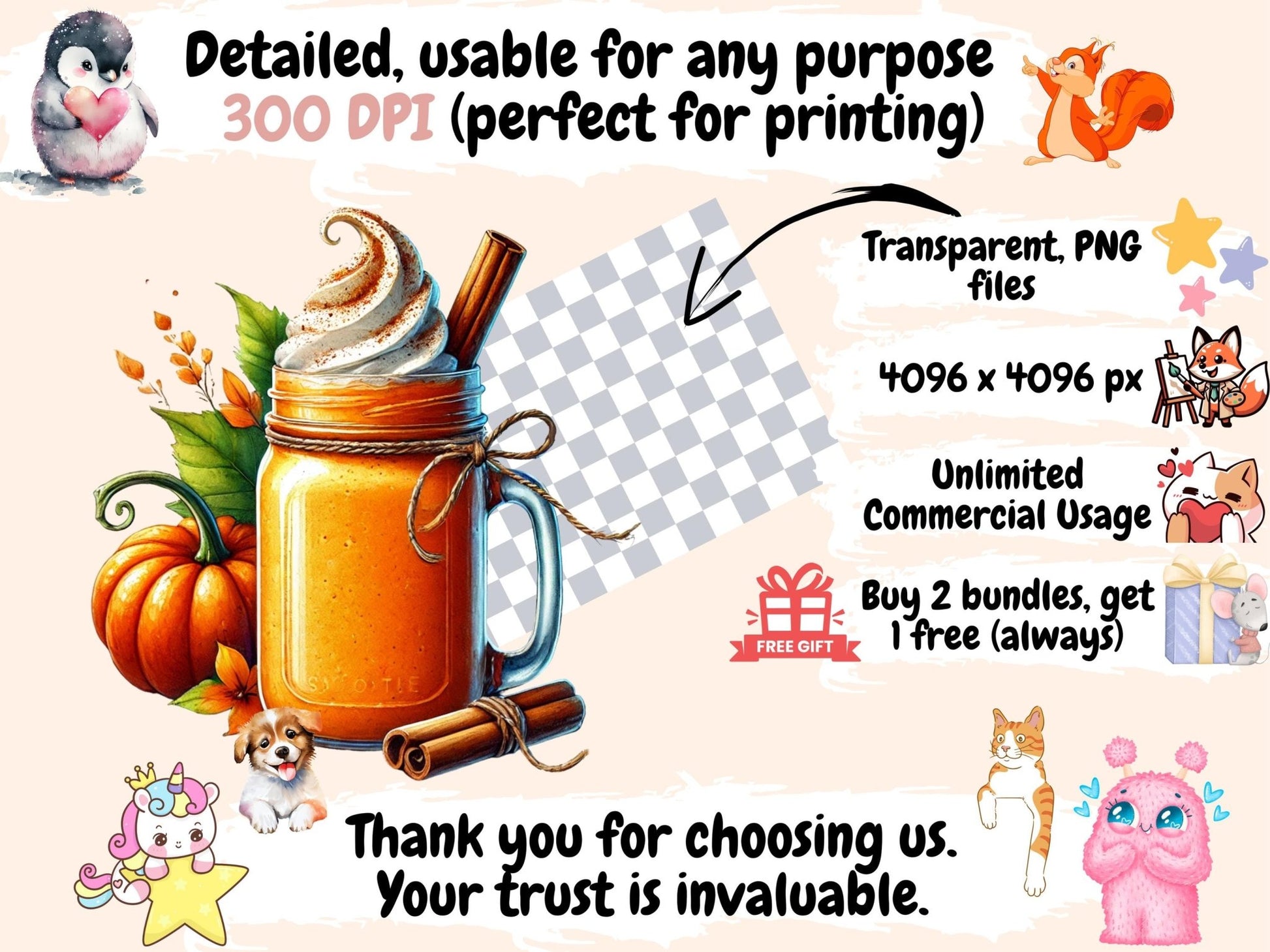 Pumpkin Spice (P3) Clipart - High - Quality Instant Digital Download for Creative Projects