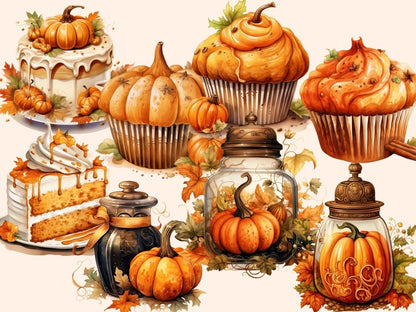 Pumpkin Spice Watercolor Clipart autumn clipart - Wonders Artist