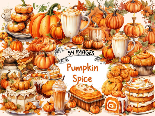 Pumpkin Spice Watercolor Clipart - High - Quality Instant Digital Download for Creative Projects