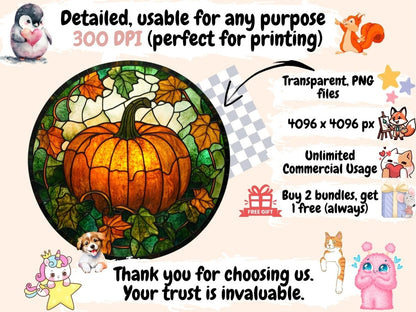 Pumpkin Stained Glass Watercolor Clipart autumn clipart - Wonders Artist