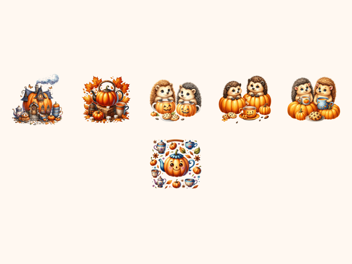 Pumpkin Tea Party Clipart All Bundles Clipart Line Art - WondersArtist