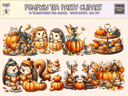 Pumpkin Tea Party Clipart All Bundles Clipart Line Art - WondersArtist